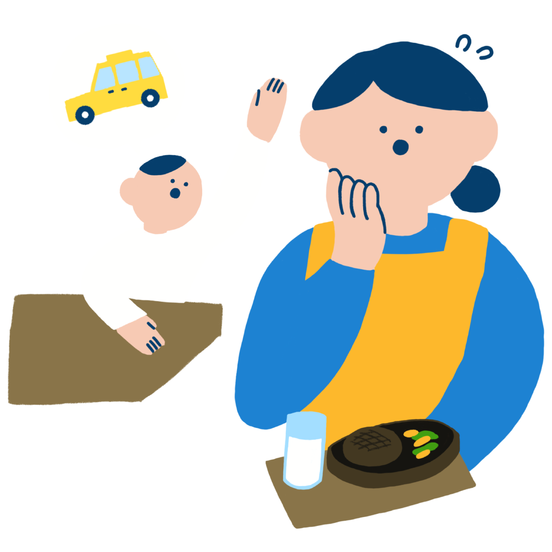 困っている飲食店のスタッフのイラスト